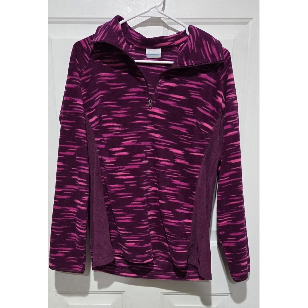 Columbia Fuchsia & Pink Print Fleece 1/4 Zip Pullover Jacket Youth XL